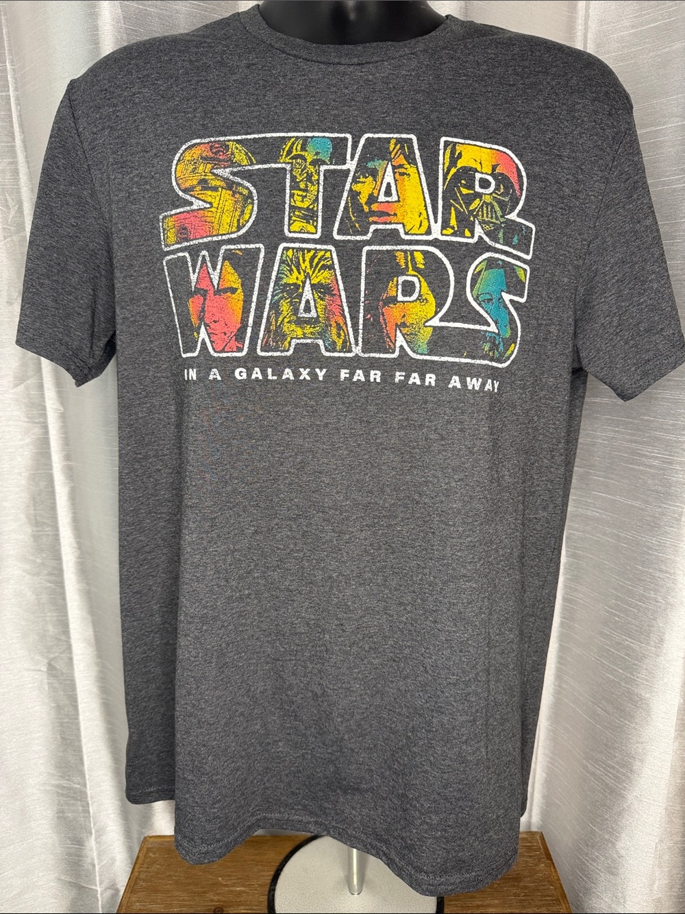 Star Wars In A Galaxy Far Far Away Heather Gray Tee Men’s Large Cotton Blend